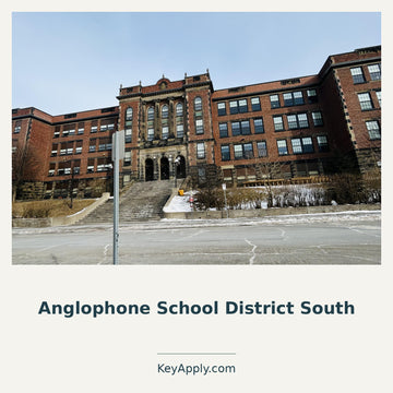 Anglophone School District – KeyApply.com. Real photo: Demon9984 / Wikimedia Commons. Source: https://commons.wikimedia.org/wiki/File:Saint_John_High_School.jpg. License for photo and this adaptation: https://creativecommons.org/licenses/by/4.0/ ; cropped and composed.