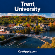 Trent University – KeyApply.com; ảnh campus dựa trên nguồn The Graduate Experience - Future Students - Trent University (https://www.trentu.ca/futurestudents/academics/graduate-experience)