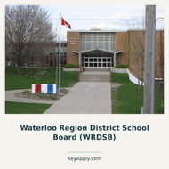 Waterloo Region District School Board (WRDSB) – KeyApply.com. Real photo: Tabercil / Wikimedia Commons. Source: https://commons.wikimedia.org/wiki/File:Waterloo_Collegiate_Institute.jpg. License for photo and this adaptation: https://creativecommons.org/licenses/by-sa/3.0/ ; cropped and composed.